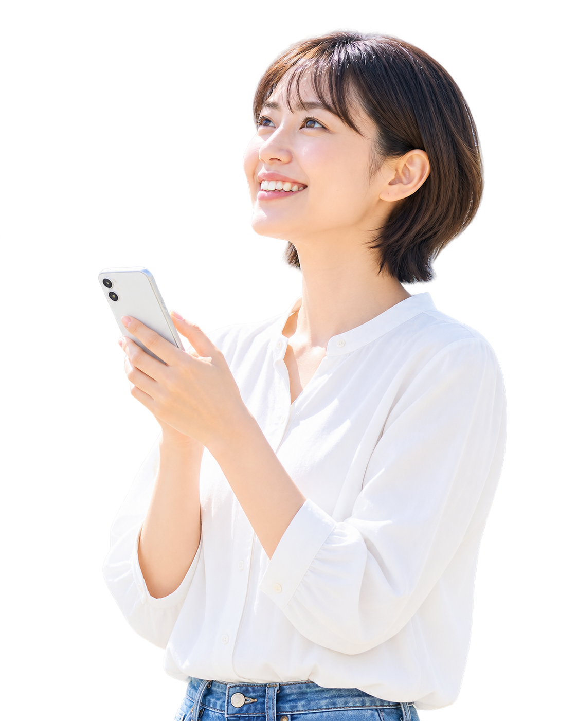 スマートフォンで地域情報を見る女性